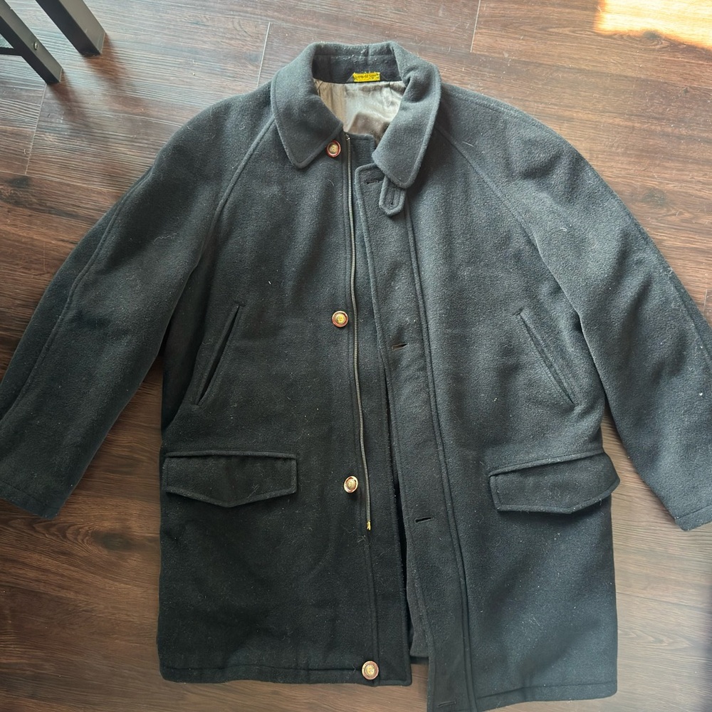 Burberry Black Pea Coat with Button Accents